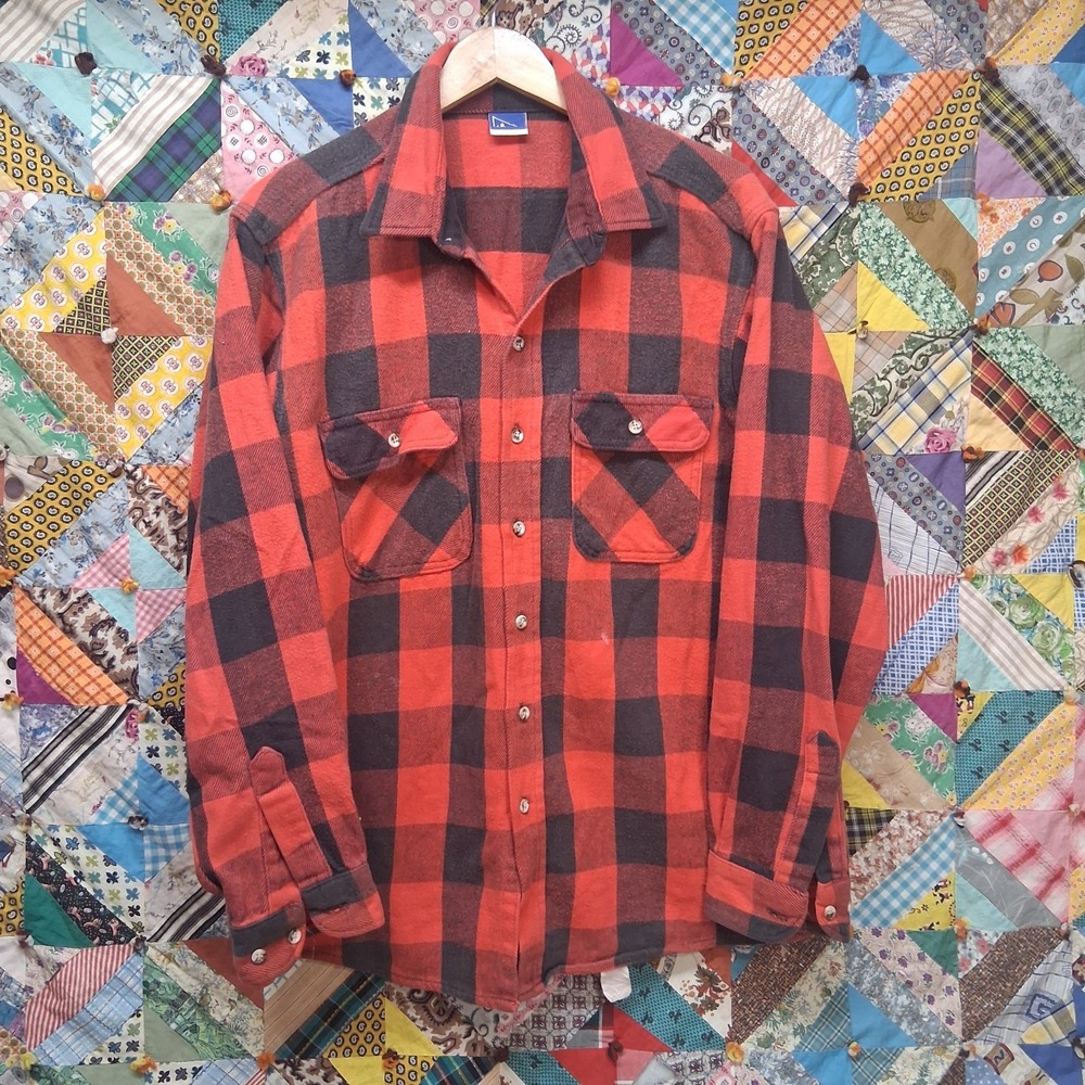 Vintage 80s Mighty Mac Red Buffalo Plaid Flannel shirt Size Tallman XL